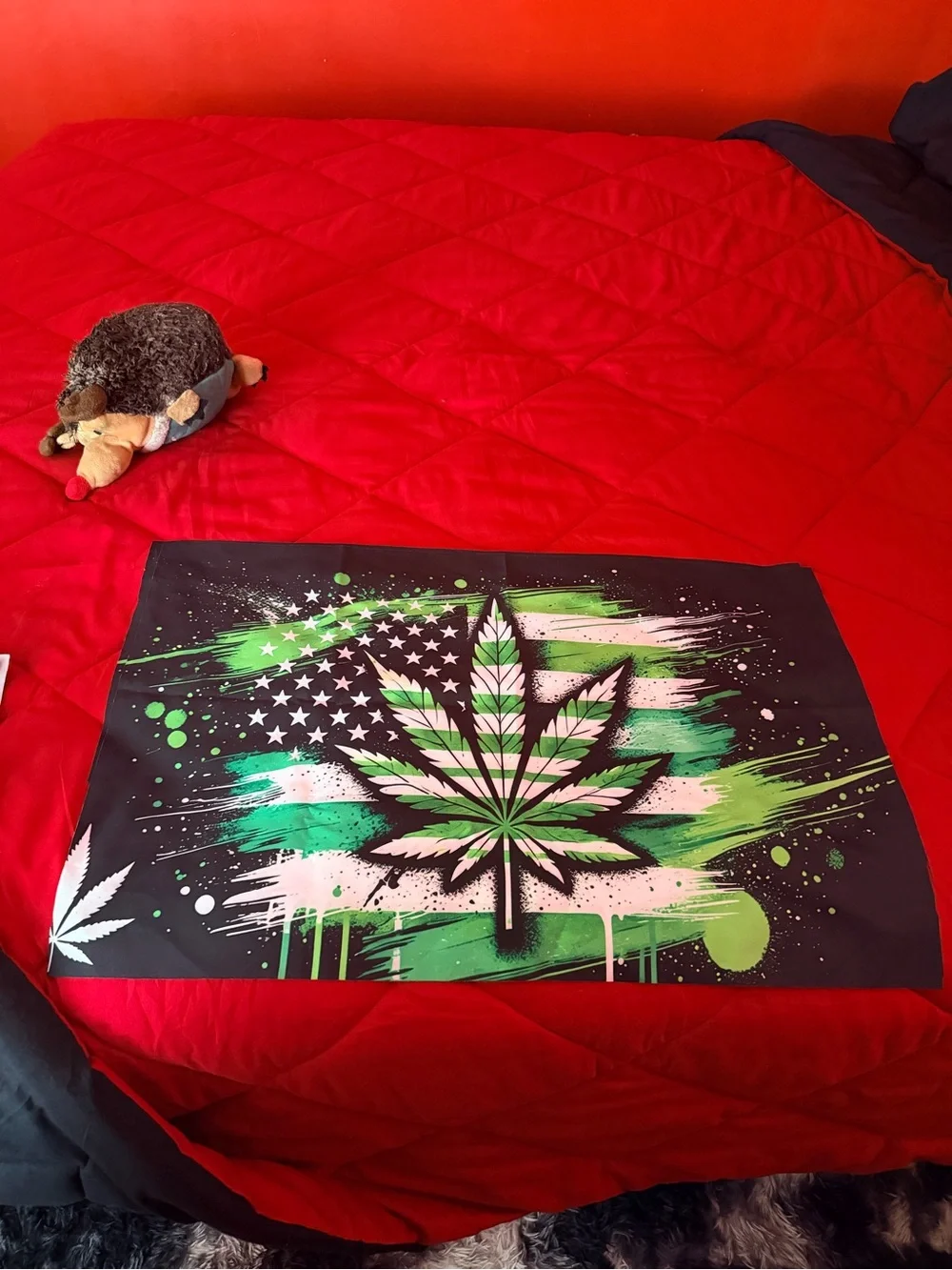 Green and Black Cannabis Leaf Wall Tapestry - Bold Modern Decor (16x24)